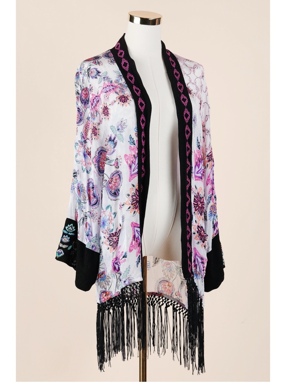 Sz M Desigual Paisley Boho Embroidered Fringe Festival Kimono Kaftan EUC